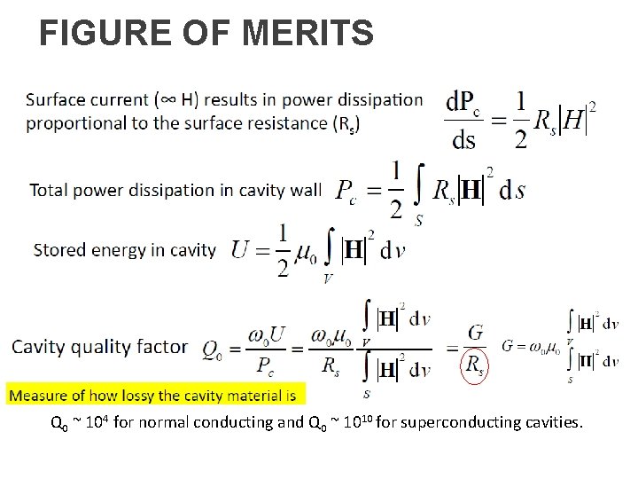 FIGURE OF MERITS Q 0 ~ 104 for normal conducting and Q 0 ~ FIGURE OF MERITS Q 0 ~ 104 for normal conducting and Q 0 ~