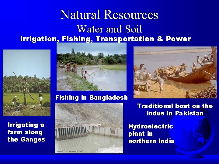 Natural Resources Water and Soil Irrigation, Fishing, Transportation & Power Fishing in Bangladesh Irrigating