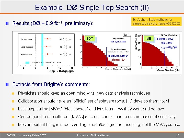 Example: DØ Single Top Search (II) Results (DØ – 0. 9 fb– 1, preliminary):