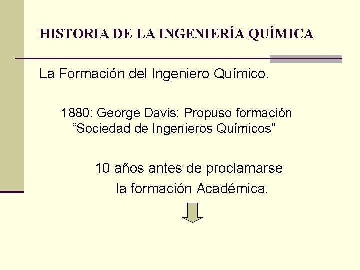 HISTORIA DE LA INGENIERÍA QUÍMICA La Formación del Ingeniero Químico. 1880: George Davis: Propuso