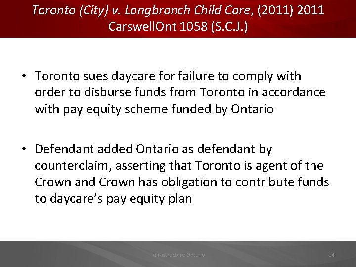 Toronto (City) v. Longbranch Child Care, (2011) 2011 Carswell. Ont 1058 (S. C. J.