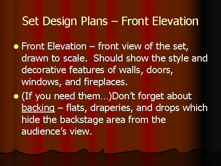 Set Design Plans – Front Elevation l Front Elevation – front view of the Set Design Plans – Front Elevation l Front Elevation – front view of the