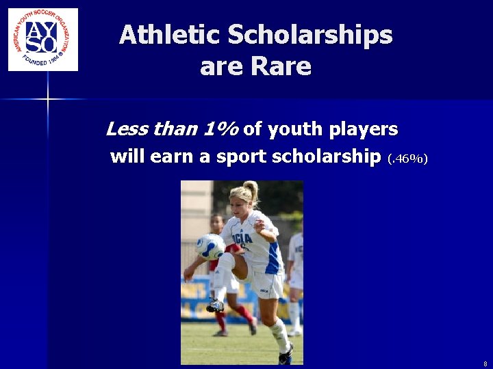 Athletic Scholarships are Rare Less than 1% of youth players will earn a sport Athletic Scholarships are Rare Less than 1% of youth players will earn a sport