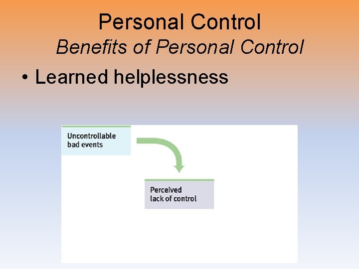 Personal Control Benefits of Personal Control • Learned helplessness 