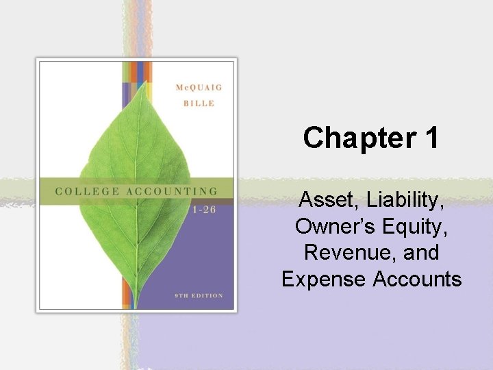 Chapter 1 Asset, Liability, Owner’s Equity, Revenue, and Expense Accounts 