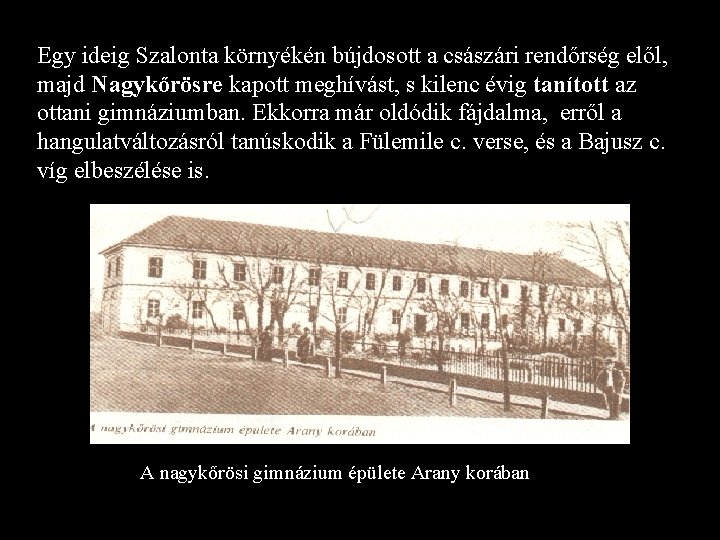 Egy ideig Szalonta környékén bújdosott a császári rendőrség elől, majd Nagykőrösre kapott meghívást, s Egy ideig Szalonta környékén bújdosott a császári rendőrség elől, majd Nagykőrösre kapott meghívást, s