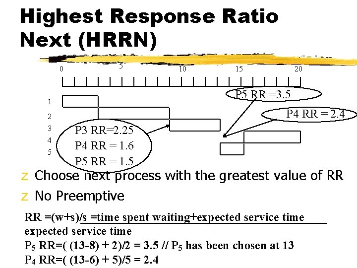 Highest Response Ratio Next (HRRN) 0 5 15 20 P 5 RR =3. 5