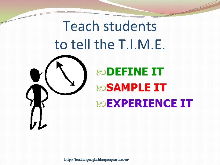 Teach students to tell the T. I. M. E. DEFINE IT SAMPLE IT EXPERIENCE