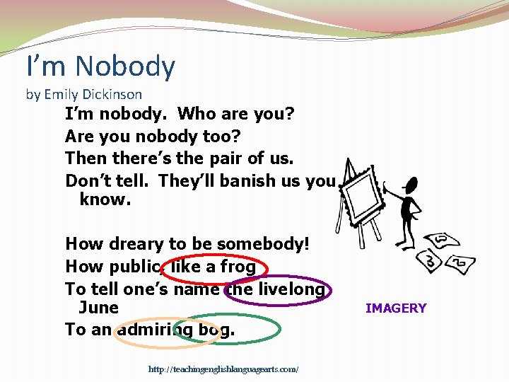 I’m Nobody by Emily Dickinson I’m nobody. Who are you? Are you nobody too?