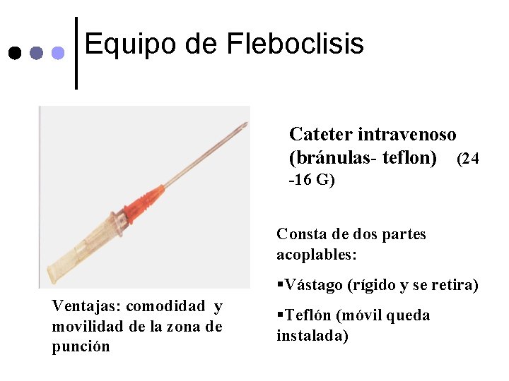  Equipo de Fleboclisis Cateter intravenoso (bránulas- teflon) (24 -16 G) Consta de dos
