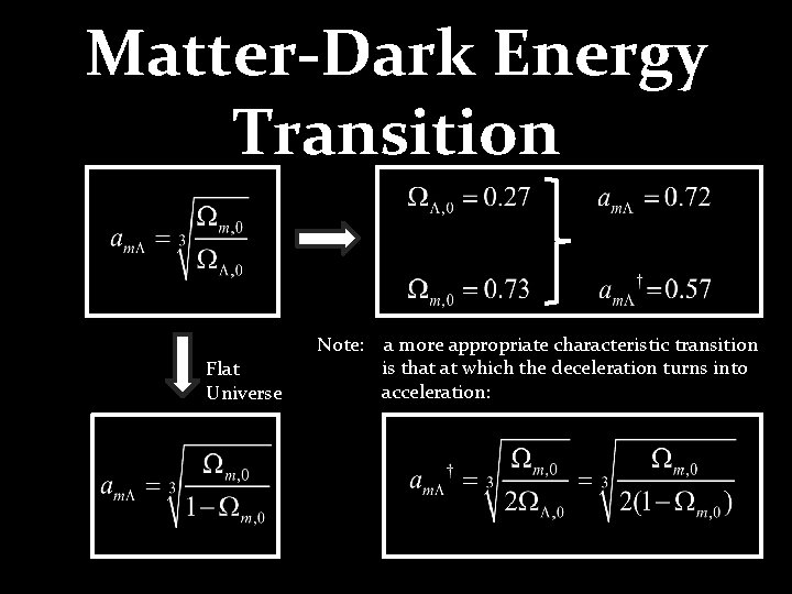Matter-Dark Energy Transition Note: Flat Universe a more appropriate characteristic transition is that at Matter-Dark Energy Transition Note: Flat Universe a more appropriate characteristic transition is that at