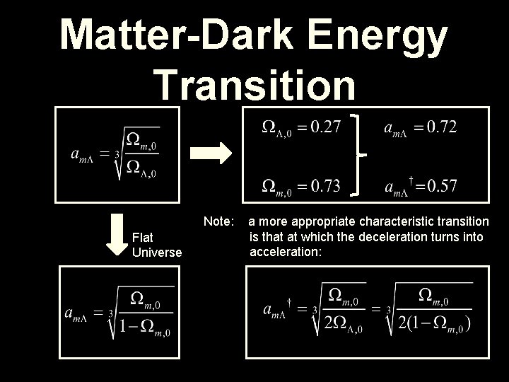 Matter-Dark Energy Transition Note: Flat Universe a more appropriate characteristic transition is that at Matter-Dark Energy Transition Note: Flat Universe a more appropriate characteristic transition is that at