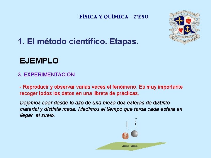 FÍSICA Y QUÍMICA – 2ºESO 1. El método científico. Etapas. EJEMPLO 3. EXPERIMENTACIÓN -