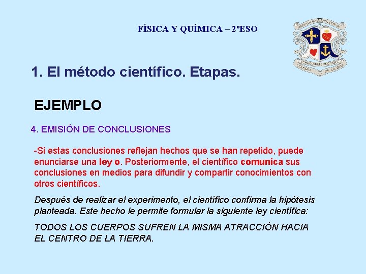 FÍSICA Y QUÍMICA – 2ºESO 1. El método científico. Etapas. EJEMPLO 4. EMISIÓN DE