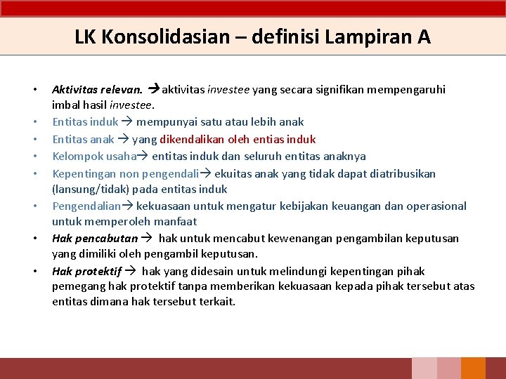 LK Konsolidasian – definisi Lampiran A • • Aktivitas relevan. aktivitas investee yang secara