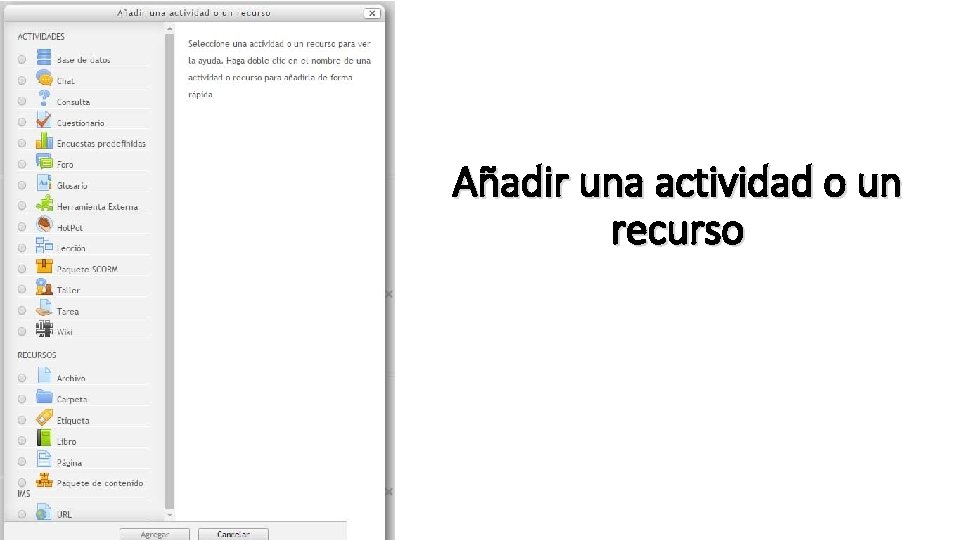Añadir una actividad o un recurso 