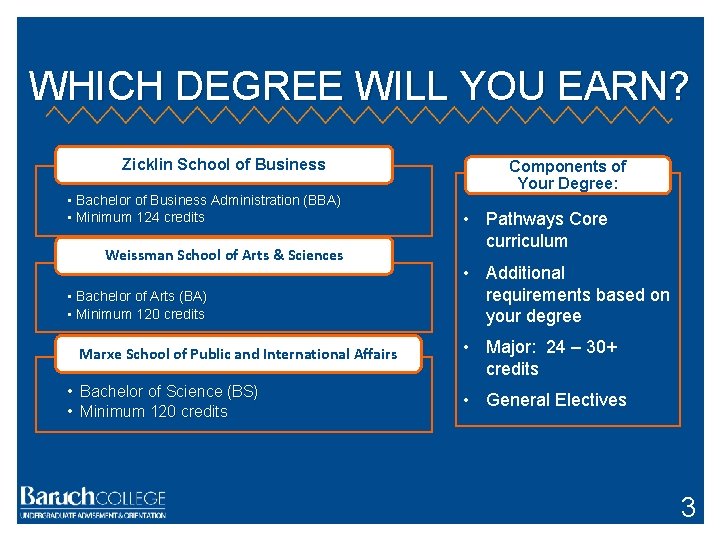 WHICH DEGREE WILL YOU EARN? Zicklin School of Business • Bachelor of Business Administration