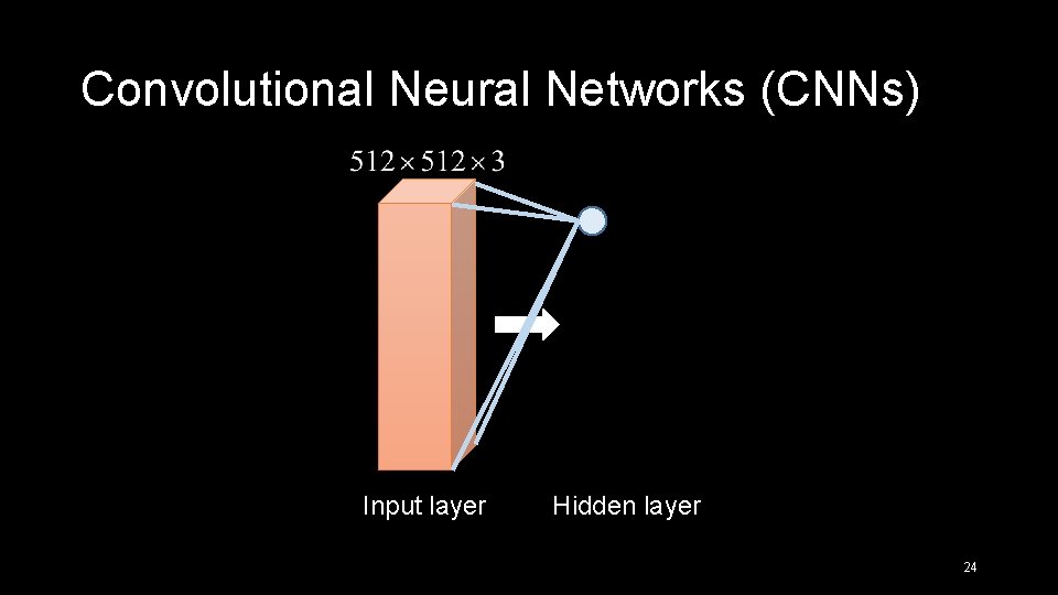 Convolutional Neural Networks (CNNs) Input layer Hidden layer 24 