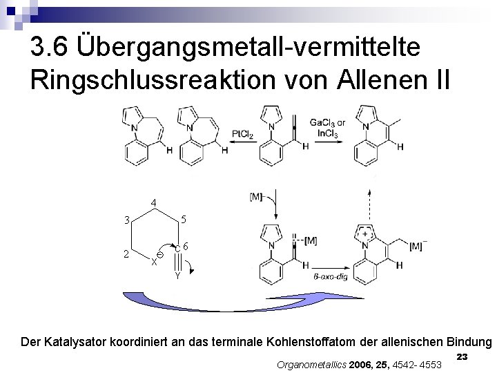 3. 6 Übergangsmetall-vermittelte Ringschlussreaktion von Allenen II Der Katalysator koordiniert an das terminale Kohlenstoffatom