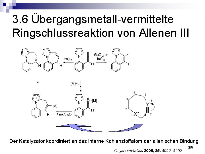 3. 6 Übergangsmetall-vermittelte Ringschlussreaktion von Allenen III Der Katalysator koordiniert an das interne Kohlenstoffatom