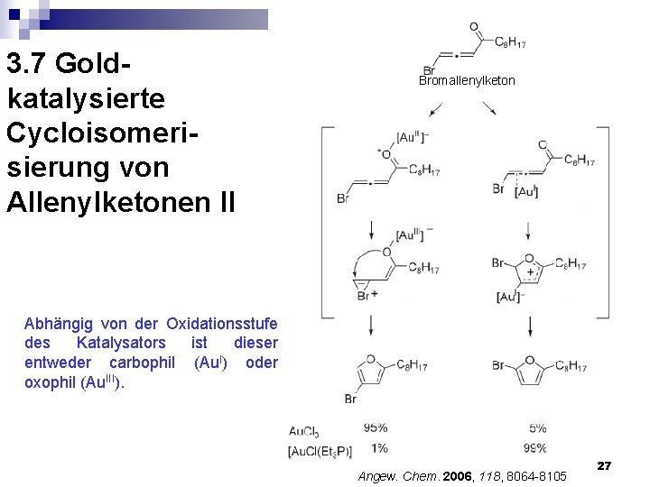 3. 7 Goldkatalysierte Cycloisomerisierung von Allenylketonen II Bromallenylketon Abhängig von der Oxidationsstufe des Katalysators