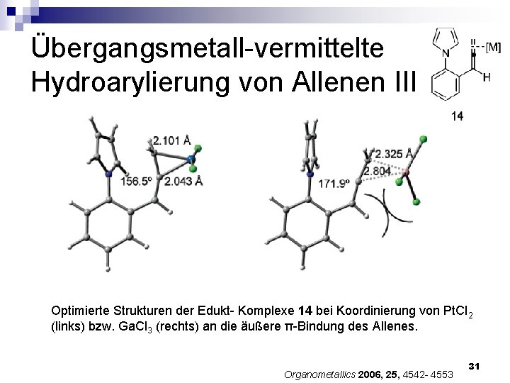 Übergangsmetall-vermittelte Hydroarylierung von Allenen III Optimierte Strukturen der Edukt- Komplexe 14 bei Koordinierung von