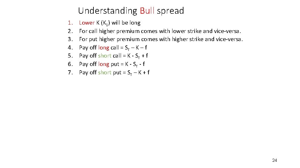 Understanding Bull spread 1. 2. 3. 4. 5. 6. 7. Lower K (K 1)