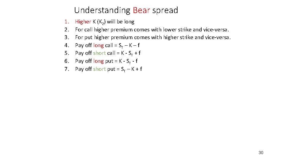 Understanding Bear spread 1. 2. 3. 4. 5. 6. 7. Higher K (K 2)