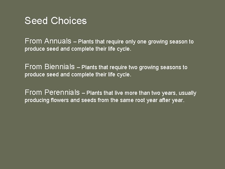 Seed Choices From Annuals – Plants that require only one growing season to produce