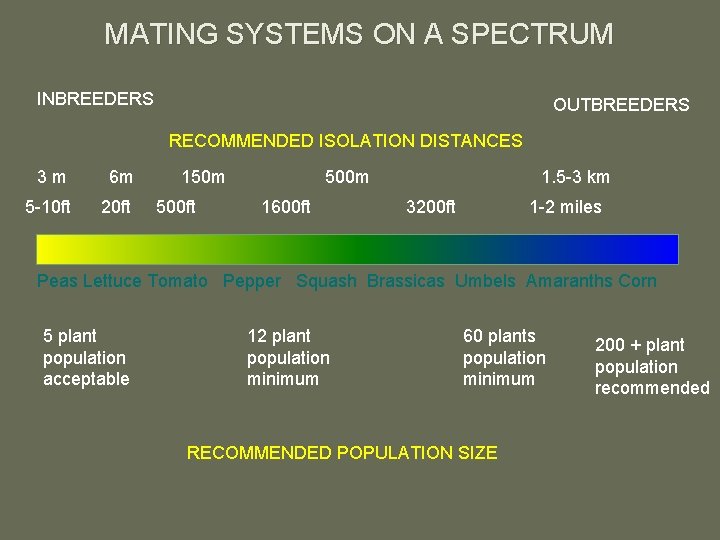 MATING SYSTEMS ON A SPECTRUM INBREEDERS OUTBREEDERS RECOMMENDED ISOLATION DISTANCES 3 m 6 m