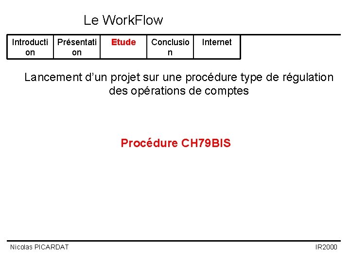 Le Work. Flow Introducti on Présentati on Etude Conclusio n Internet Lancement d’un projet Le Work. Flow Introducti on Présentati on Etude Conclusio n Internet Lancement d’un projet