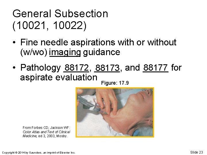 General Subsection (10021, 10022) • Fine needle aspirations with or without (w/wo) imaging ______