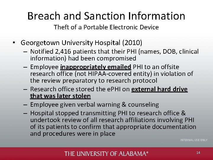 Breach and Sanction Information Theft of a Portable Electronic Device • Georgetown University Hospital