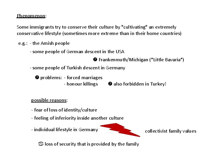Phenomenon: Some immigrants try to conserve their culture by "cultivating" an extremely conservative lifestyle