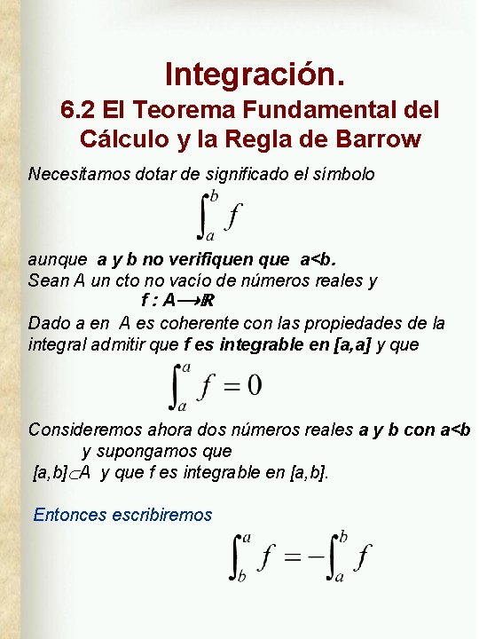 Integración. 6. 2 El Teorema Fundamental del Cálculo y la Regla de Barrow Necesitamos
