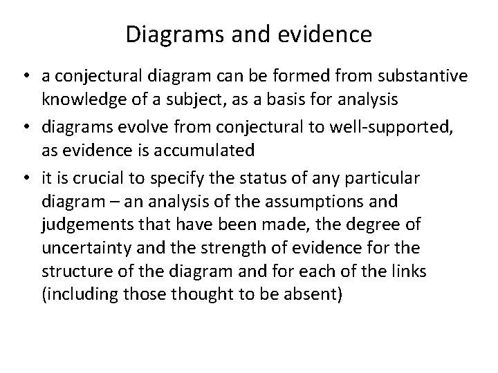 Diagrams and evidence • a conjectural diagram can be formed from substantive knowledge of