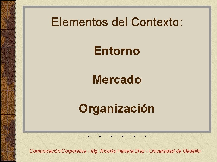 Elementos del Contexto: Entorno Mercado Organización Comunicación Corporativa - Mg. Nicolás Herrera Díaz -