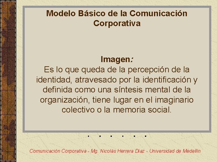 Modelo Básico de la Comunicación Corporativa Imagen: Es lo queda de la percepción de