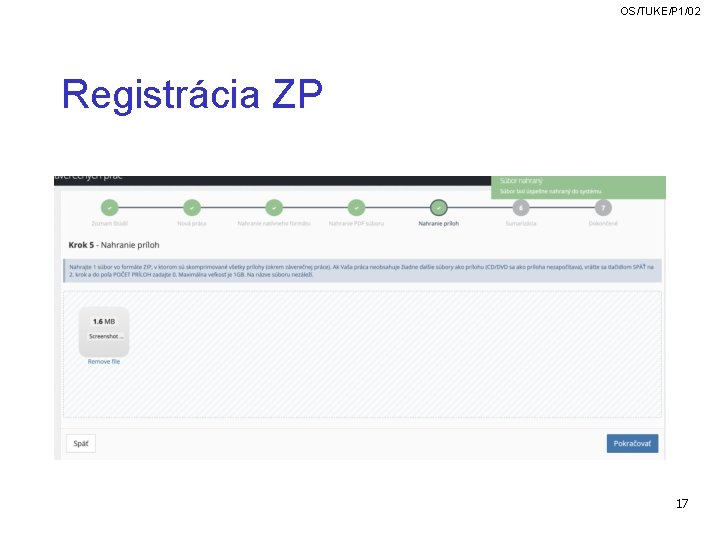 OS/TUKE/P 1/02 Registrácia ZP 17 OS/TUKE/P 1/02 Registrácia ZP 17