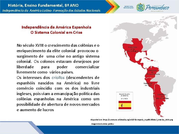 História, Ensino Fundamental, 8º ANO Independência da América Latina- Formação dos Estados Nacionais Independência