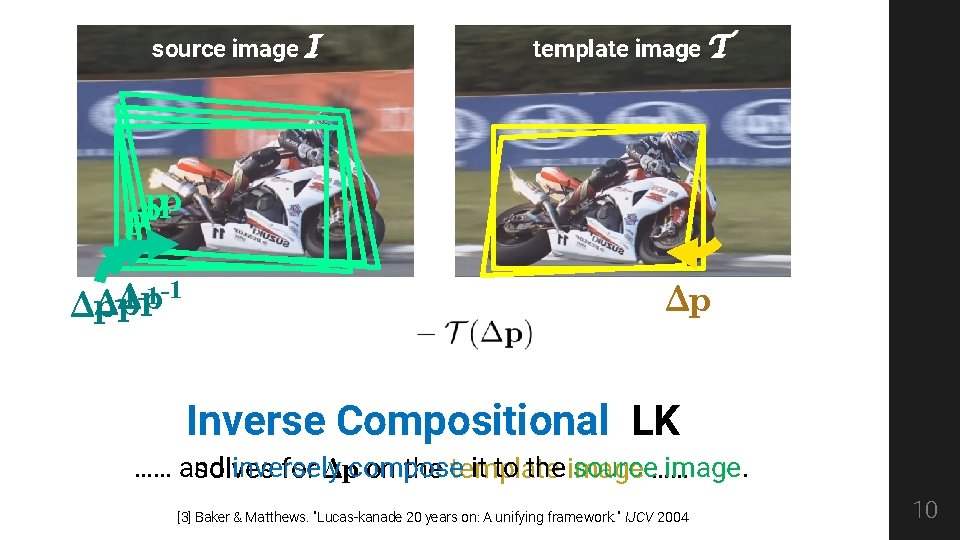 source image I template image T p p -1 -1 -1 Δp Δp Inverse