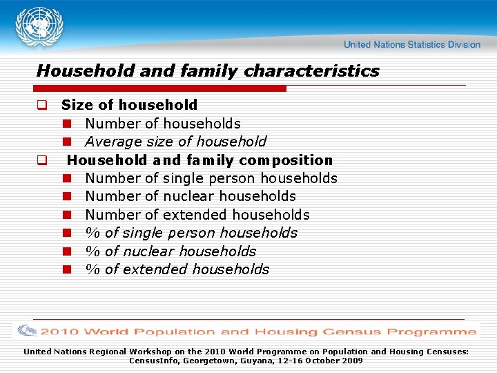 Household and family characteristics q Size of household n Number of households n Average