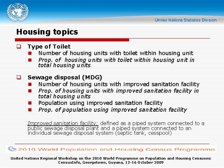 Housing topics q Type of Toilet n Number of housing units with toilet within
