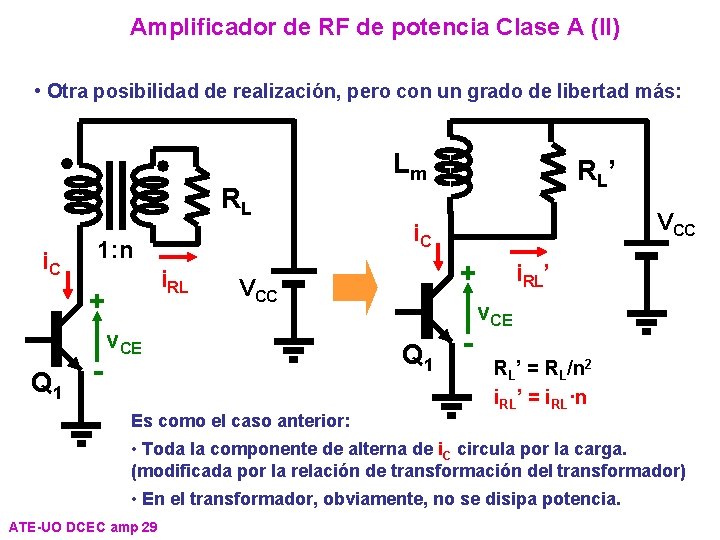 Amplificador de RF de potencia Clase A (II) • Otra posibilidad de realización, pero