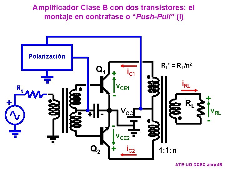 Amplificador Clase B con dos transistores: el montaje en contrafase o “Push-Pull” (I) Polarización