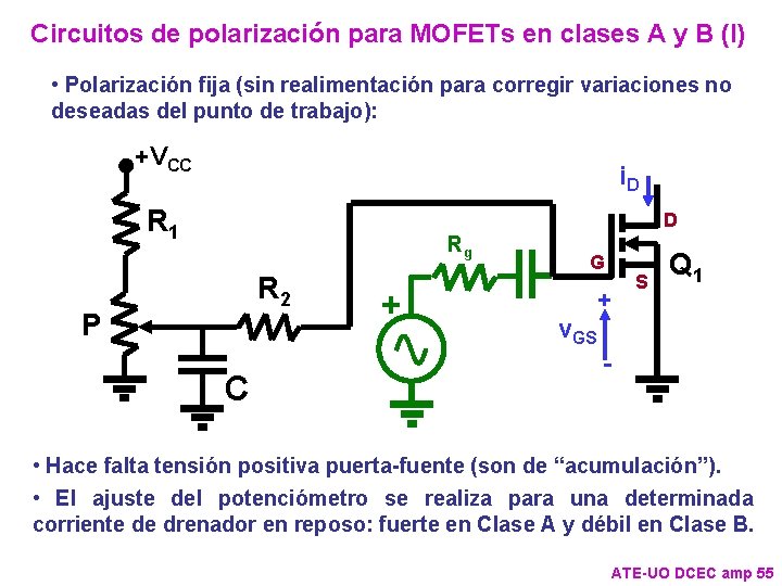 Circuitos de polarización para MOFETs en clases A y B (I) • Polarización fija
