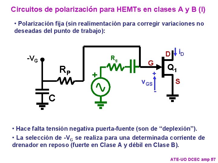 Circuitos de polarización para HEMTs en clases A y B (I) • Polarización fija