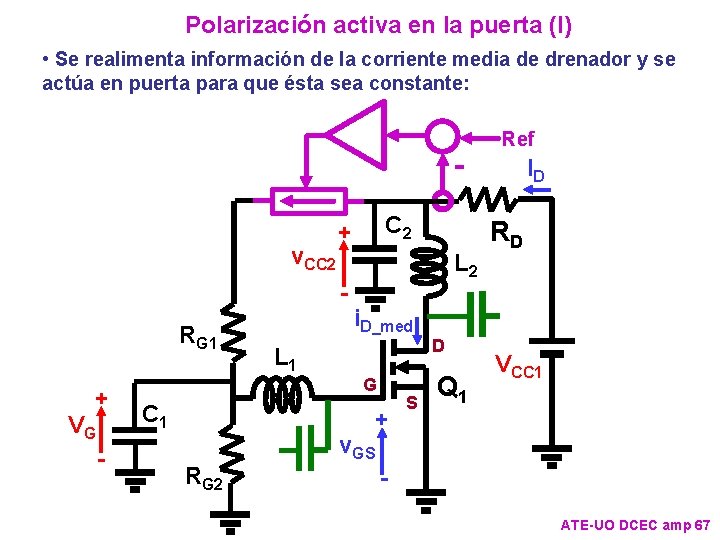 Polarización activa en la puerta (I) • Se realimenta información de la corriente media