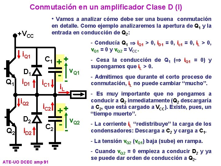 Conmutación en un amplificador Clase D (I) • Vamos a analizar cómo debe ser