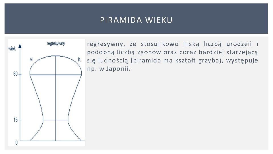 PIRAMIDA WIEKU regresywny, ze stosunkowo niską liczbą urodzeń i podobną liczbą zgonów oraz coraz